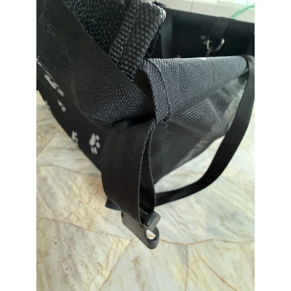 Black Paw Print Pet Car Booster Seat Small Dog Cat Travel Carrier Mesh Sides